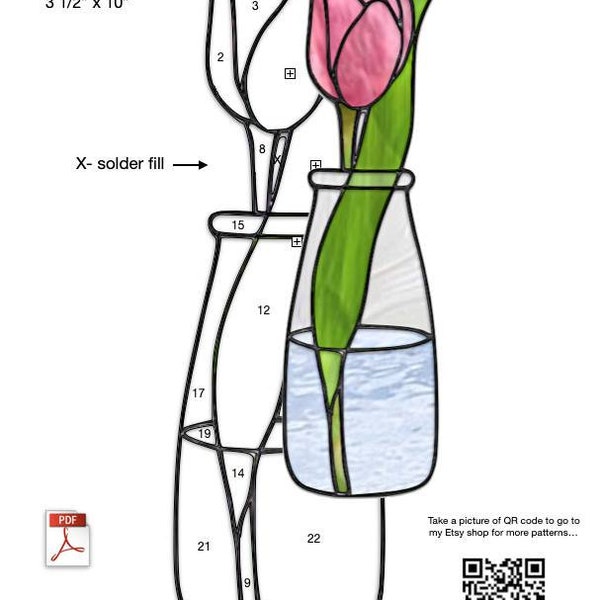 Tulip in Milk Bottle Stained Glass Pattern