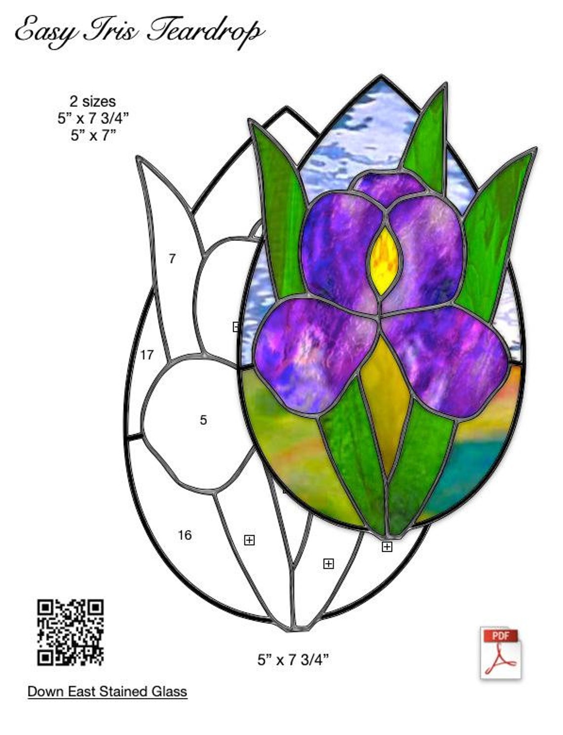 Easy Iris Teardrop Stained Glass Pattern - Etsy