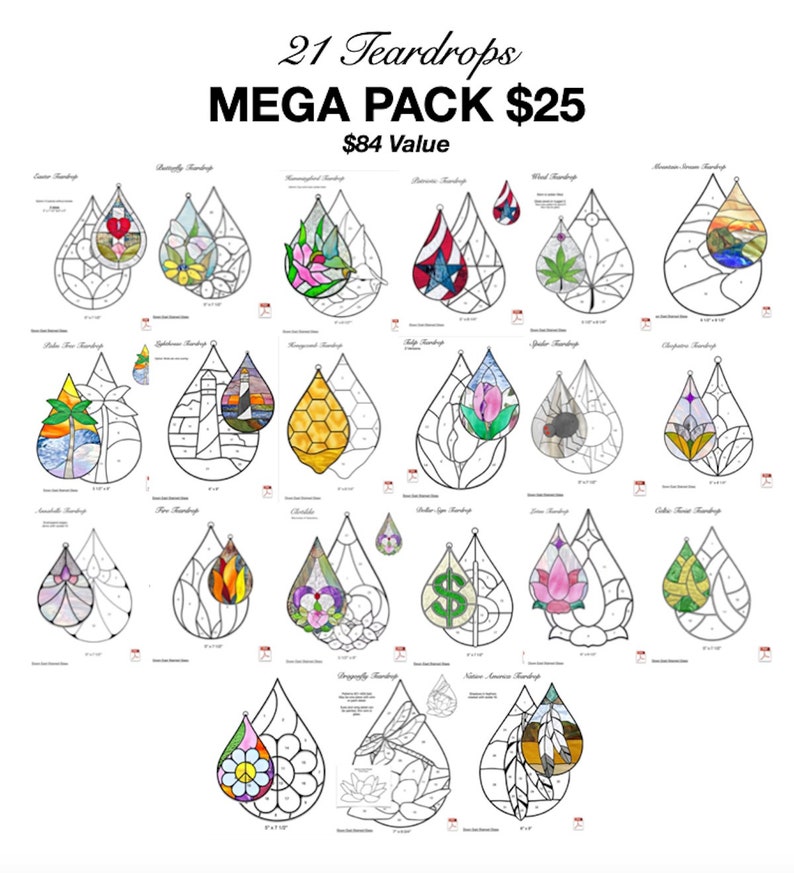 21 Teardrops Mega Pack Stained Glass Patterns