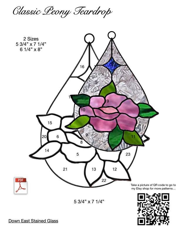 Classic Peony Teardrop Stained Glass Pattern - Etsy classic-peony-teardrop-stained-glass-pattern-etsy