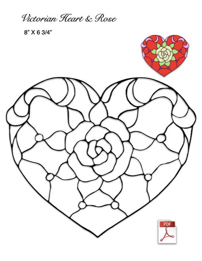 Victorian Heart & Rose PDF Stained Glass Pattern