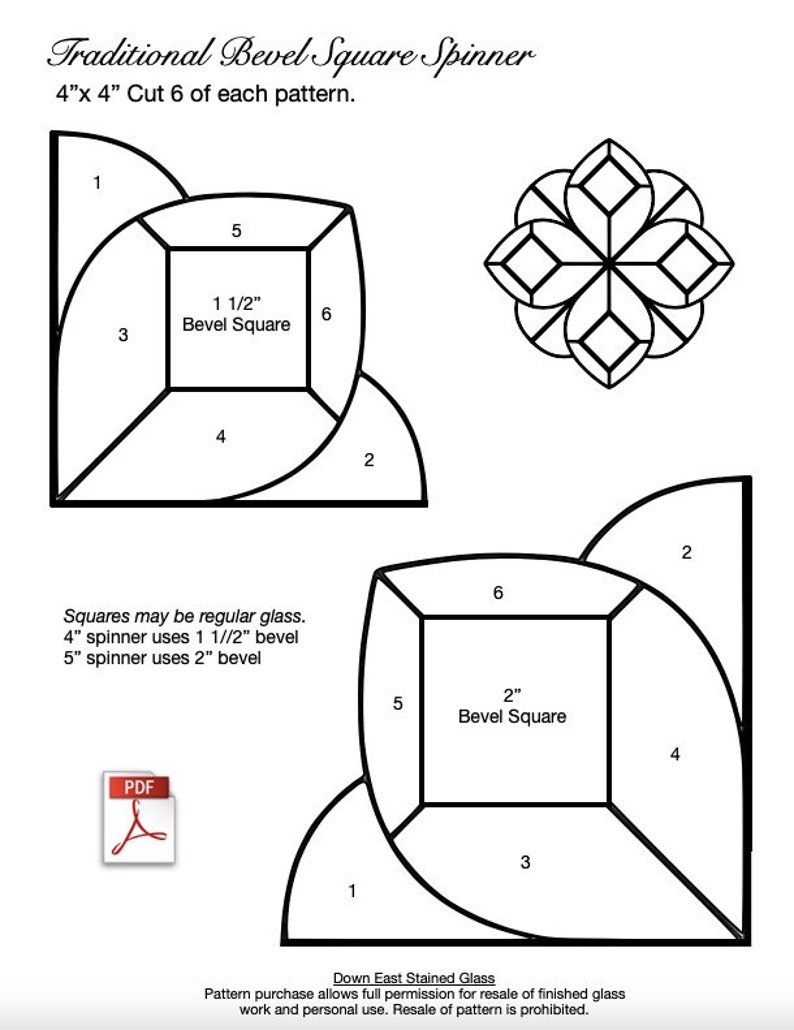 Traditional Bevel Square Stained Glass Spinner Pattern PDF Etsy