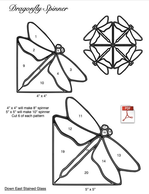 Dragonfly Spinner Stained Glass Pattern PDF
