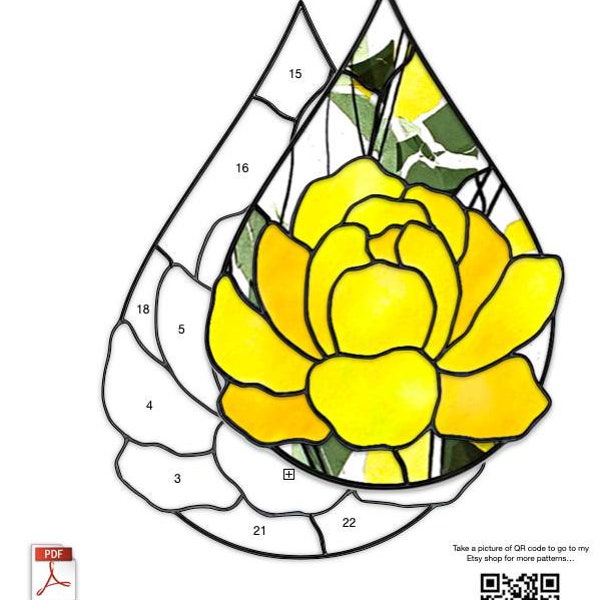 Peony Teardrop Stained Glass Pattern