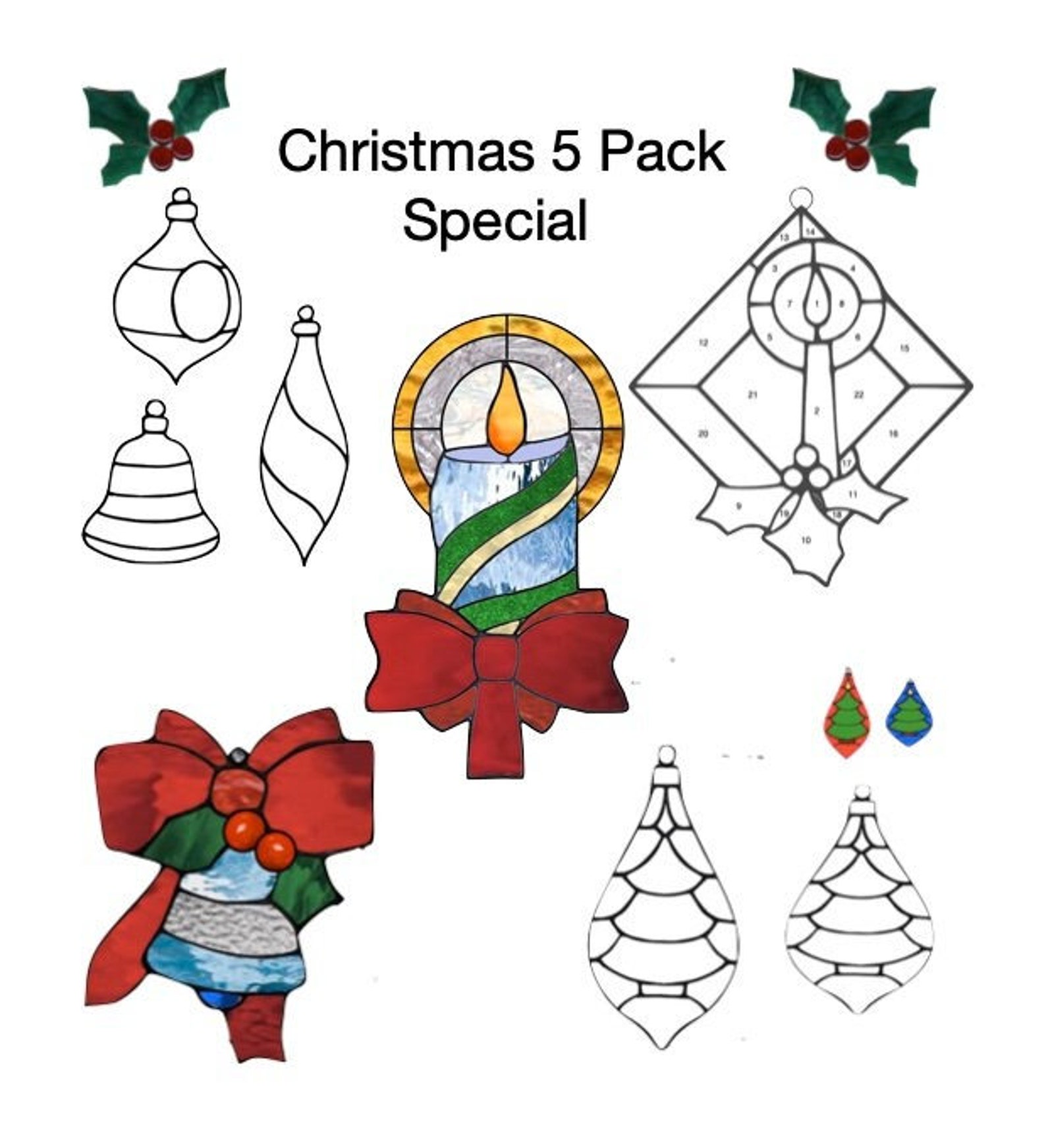 Christmas 5 Pack Stained Glass Pattern Special PDF - Etsy