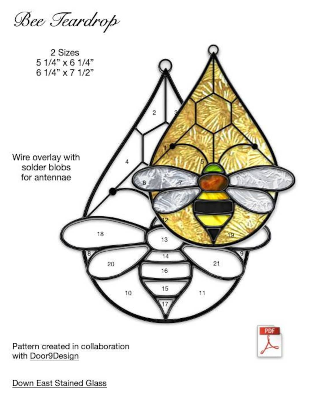 Bee Teardrop Stained Glass Pattern - Etsy