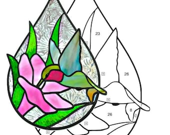 Patrón de vidriera de colibrí en forma de lágrima