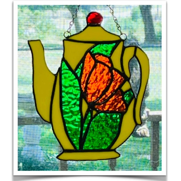 Teapot and Tulip Stained Glass Pattern