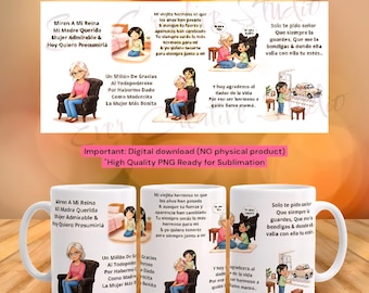 Caneca com estampa "Mãe Espanhola" de 325ml | Presente para o Dia das Mães | Poema de Amor entre Avó e Mãe | Arquivo PNG para Sublimação | Presente Emocionante para a Mãe