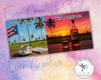 Caneca inspirada em Bad Bunny com rum – Design de caneca Porto Rico 325ml | Boricua Wrap PNG | Arte divertida para caneca tropical!