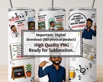 PNG divertido de cerveja espanhola para copo térmico de 590ml | Pacote de sublimação para amantes de cerveja | Adesivo PNG para copo de festa latina! Somos apreciadores de cerveja!