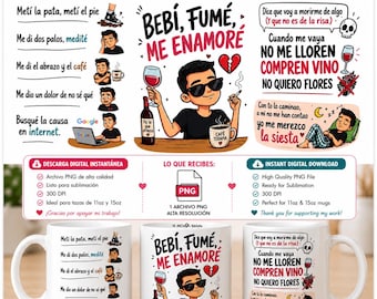 Adesivo para Caneca Pedro Capó La Fiesta PNG | Design para Sublimação de 325ml | Design Divertido para Caneca Espanhola | Download Digital | Adesivo para Caneca de Café e Vinho