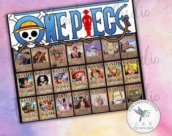 Adesivo para copo térmico One Piece Skinny PNG | Download digital de 590ml | Design de pôster de procurado de anime | Arquivo para sublimação