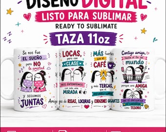 Digitales Design für 11oz Amigas Flork Tasse | Lustige beste Freundinnen Tasse PNG | Freundschaftsgeschenk Sublimationsdesign 300 DPI