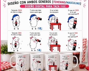 Diseño Digital Taza 11 oz Coca Cola Lover | PNG Sublimación | Flork Femenino y Masculino | 2 Diseños | No Taza Física
