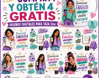 PNG para caneca de 325ml (11oz) Mulher Empoderada | Fabulosa Demais para Carregar Energia Negativa | Design Digital para Sublimação | PNG para Envelopamento de Caneca