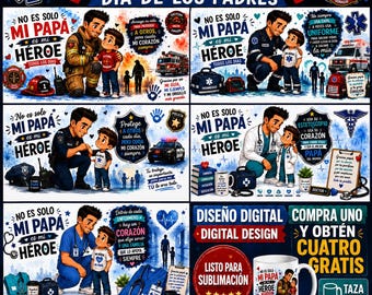 5 designs PNG para o Dia dos Pais relacionados a profissões de emergência | Bombeiro, Paramédico, Policial, Médico, Enfermeiro | Pacote de designs para canecas do Dia dos Pais