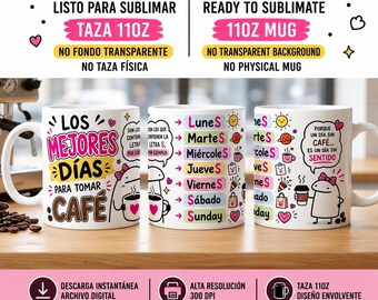 Die besten Tage für Kaffee | Kaffeeliebhaber-Flork | Digitales Design für eine 325-ml-Tasse | Tassen-Sublimationsdruck (PNG) | Digitaler Download