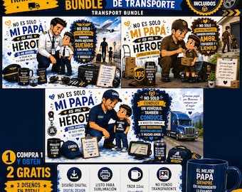 Pacote de Transporte para o Dia dos Pais | Piloto, UPS e Motorista | 3 designs em PNG para canecas de 325ml | Designs para sublimação em canecas com tema de transporte para o Dia dos Pais