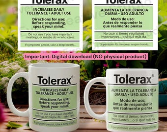 Adesivo divertido para caneca Tolerax de 325ml | Designs em espanhol e inglês para canecas de café | 4 arquivos PNG para sublimação – Frente e verso | Download digital