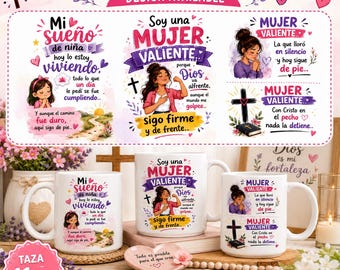 Diseño Digital Taza 11 oz | Mujer Valiente Cristiana | Christian Mug PNG | Sublimación | Faith Gift | Instant Download