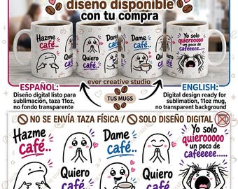 „Make Me Coffee“ von Jovani Vázquez (PNG) | Sublimationsdesign für Kaffeetassen | 325-ml-Tassenmanschette | 21,1 x 9,6 cm | Digitaler Download