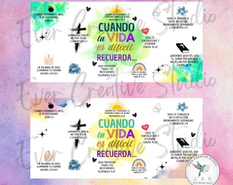 Adesivo para Caneca Cristã de 325ml • "Quando a vida ficar difícil, lembre-se" • Design de Caneca com Versículo Bíblico • Escritura Inspiradora • PNG para Impressão • Duas Versões Coloridas