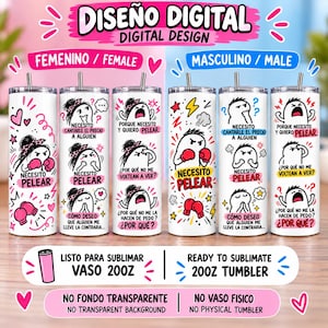 Puede incluir: Seis vasos blancos con gráficos de personajes de dibujos animados y texto en español. Los diseños incluyen guantes de boxeo, corazones y rayos. El texto incluye 'NECESITO PELEAR', 'POR QUÉ NO ME VOLTEAN A VER' y 'CÓMO DESEO QUE ALGUIEN ME LLEVE LA CONTRARIA'.