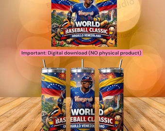 Venezuela Baseball Tumbler Wrap 20oz | Venezuela WBC Inspired Design | Venezuelan Baseball Fan Sublimation PNG |