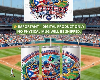 Puerto Rico Baseball 20oz Becherfolie (PNG) | Sublimationsdesign für Boricua-Baseballfans | Puerto Rico Stolz | Schmaler 20oz Becher