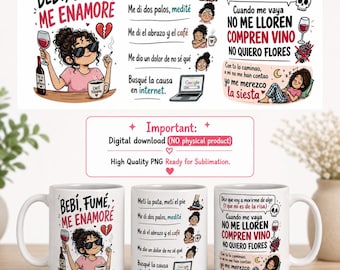 Funny Spanish Mug Design PNG | Bebi Fume Me Enamore | Sublimation Wrap 11oz | Latina Humor | Digital Download Mug Design