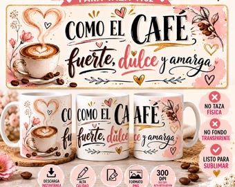 Como um café | Design digital para caneca de 325 ml | Caneca de café PNG | Download instantâneo