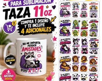 Pacote de Adesivos Divertidos para Caneca com Animais em PNG | Design para Sublimação de 325ml | Adesivos para Caneca com Guaxinim, Gato, Panda, Dinossauro e Leão | Compre 1 e Leve 4 Grátis |