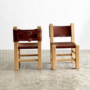Pair of Chunky Primitive Pine and Leather Chairs