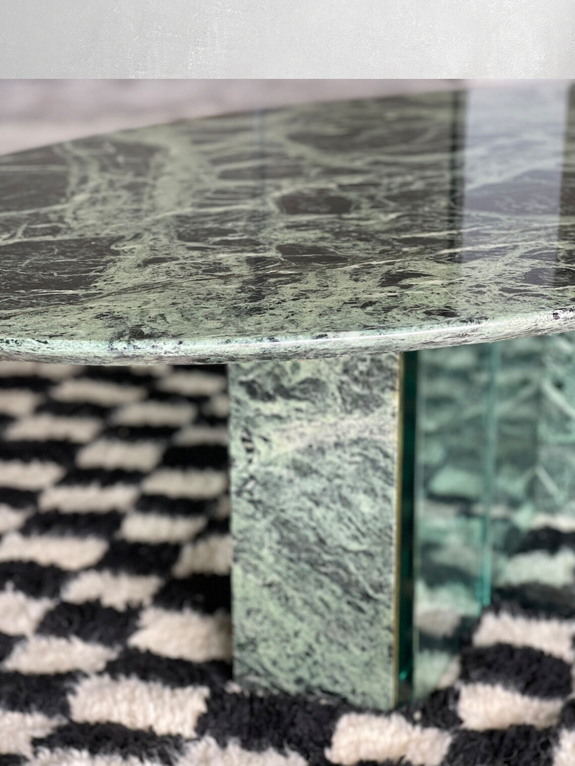 Green Marble Oval Coffee Table With Marble and Glass Base Etsy