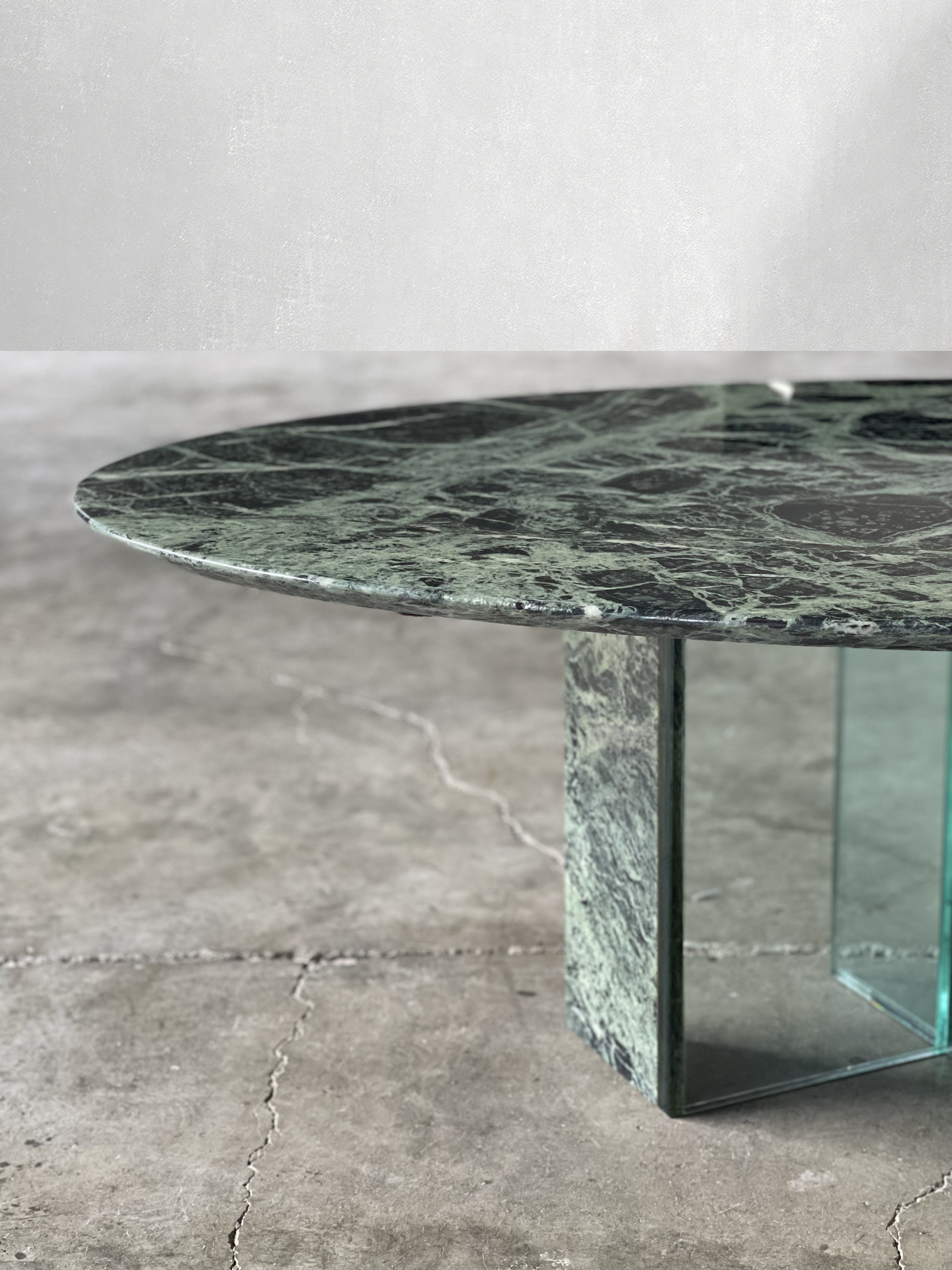 Green Marble Oval Coffee Table With Marble and Glass Base Etsy