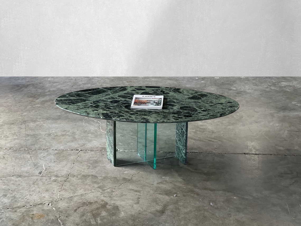 Green Marble Oval Coffee Table With Marble and Glass Base - Etsy