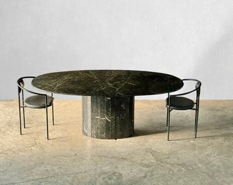 Vintage Nero Marquina Black Oval Marble Dining Table