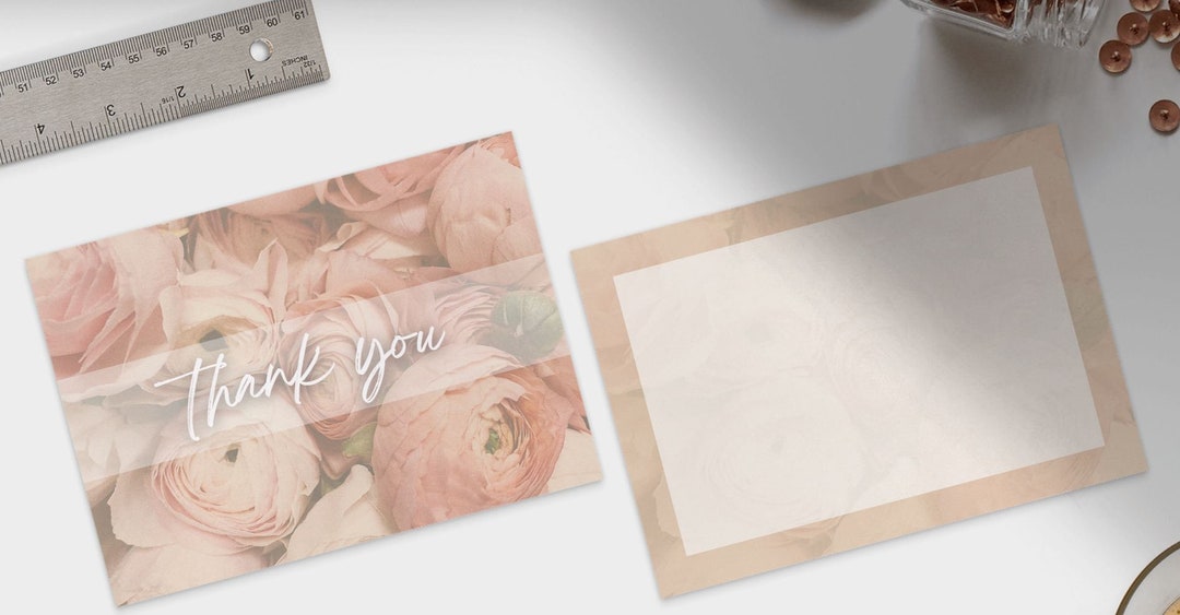 Blush Rose Flat Thank You Card Template - Etsy