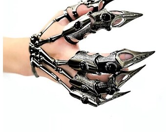 skeleton gothic, five finger joint ring, adjustable wolf claw
