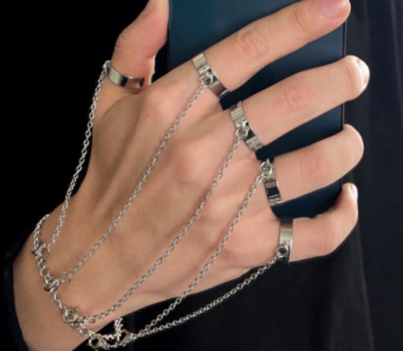 Geometric Silver Chain Finger Bracelet for Women's and Men Etsy