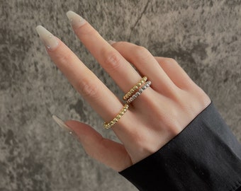 18K Plated Beaded Ring. Moveable Bead Ring. Stackable Ring. Adjustable Ring