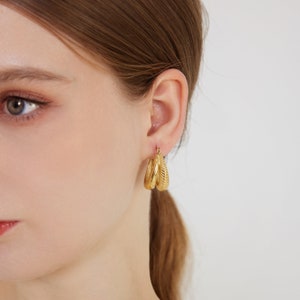 18k Gold Plated Chunky Double Layered Earrings image 1