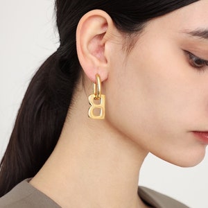 18k Gold Plated Alphabet Chunky Hoop Earrings image 1