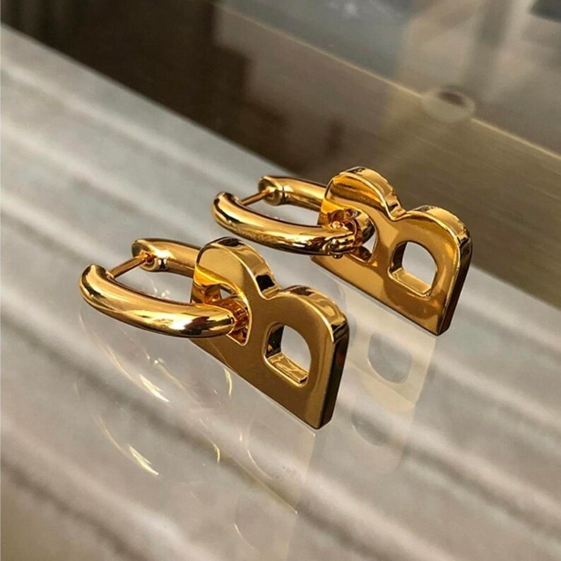18k Gold Plated Alphabet Chunky Hoop Earrings image 9