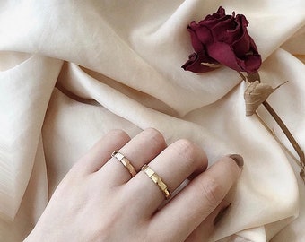 18K Gold Bamboo Band Ring. Stackable Ring. Dainty Ring