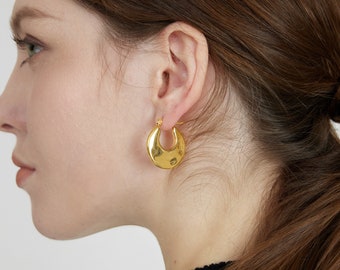 18K Gold Plated Hammered Disc Hoop Earrings