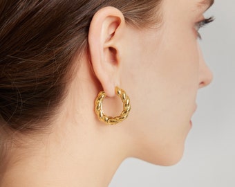 Twisted Gold Hoop Earrings