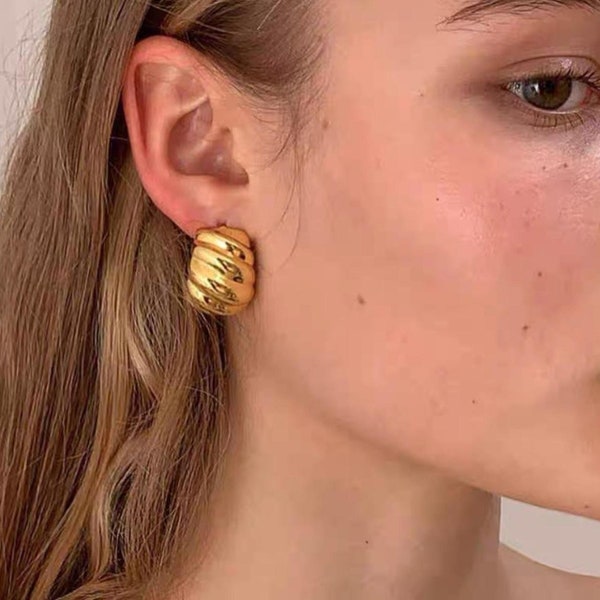 Chunky Croissant Earrings. Non Tarnish. Chunky Earrings. Gold Earrings