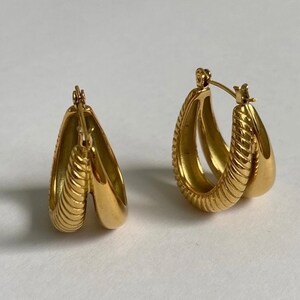 18k Gold Plated Chunky Double Layered Earrings image 5